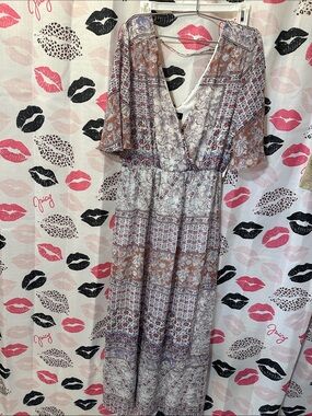 Love Reign Brown and Cream Mixed-Print Maxi Dress